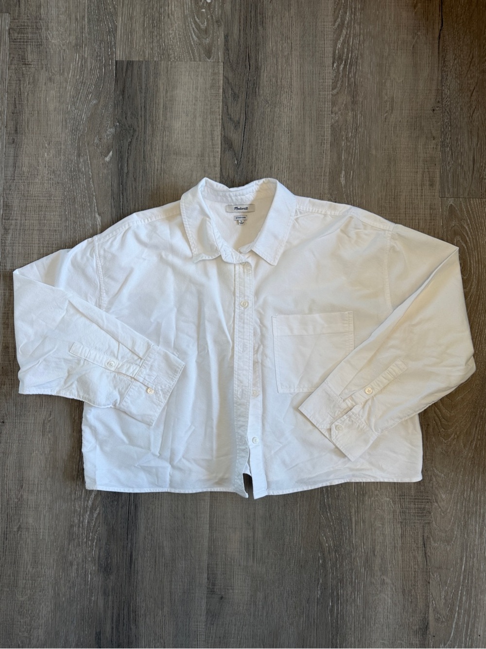 Madewell White Cropped Button Down Boxy Blouse Hem Size L